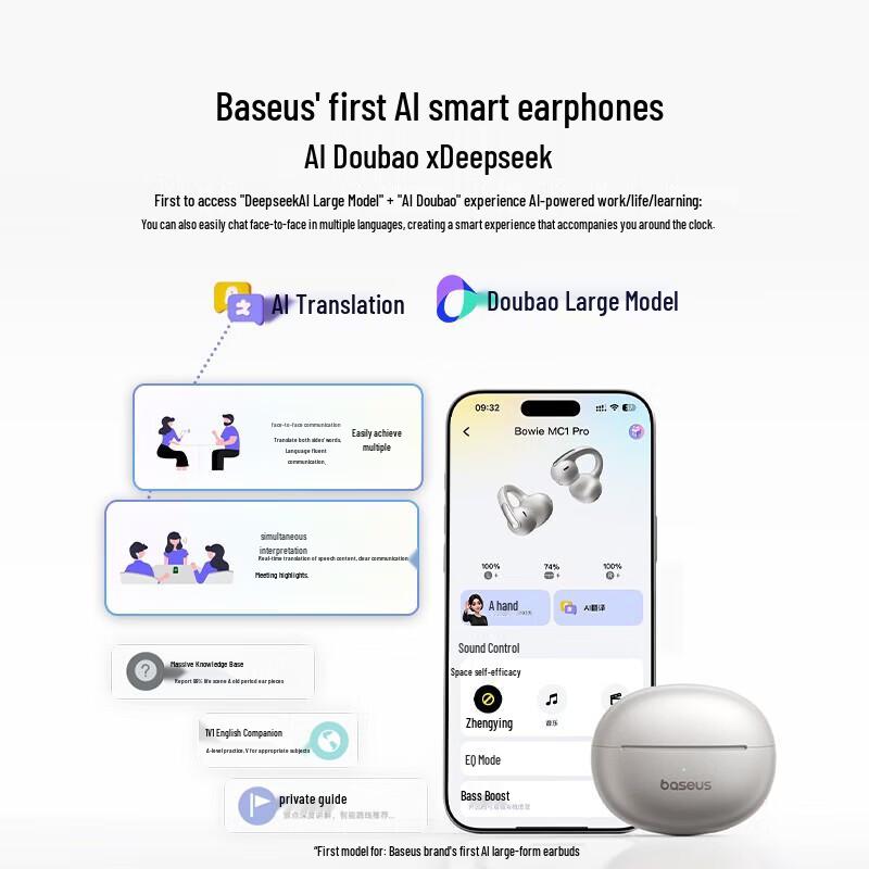 

Baseus MC1 Pro AI Translation Bluetooth Ear-Clip Headphones