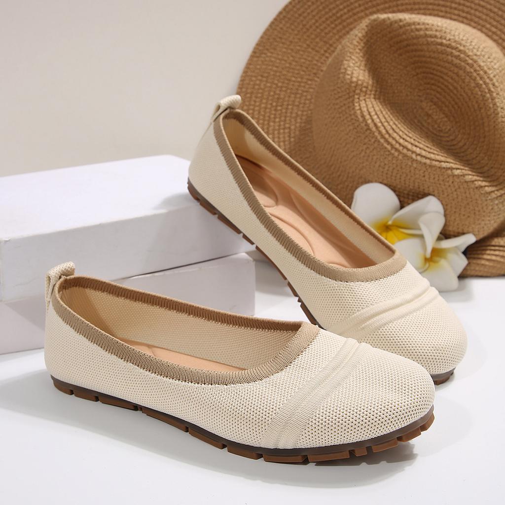 Gestrickte Atmungsaktive Flache Damen-Arbeitsschuhe mit Rundkappe aus Mesh zum Hineinschlüpfen