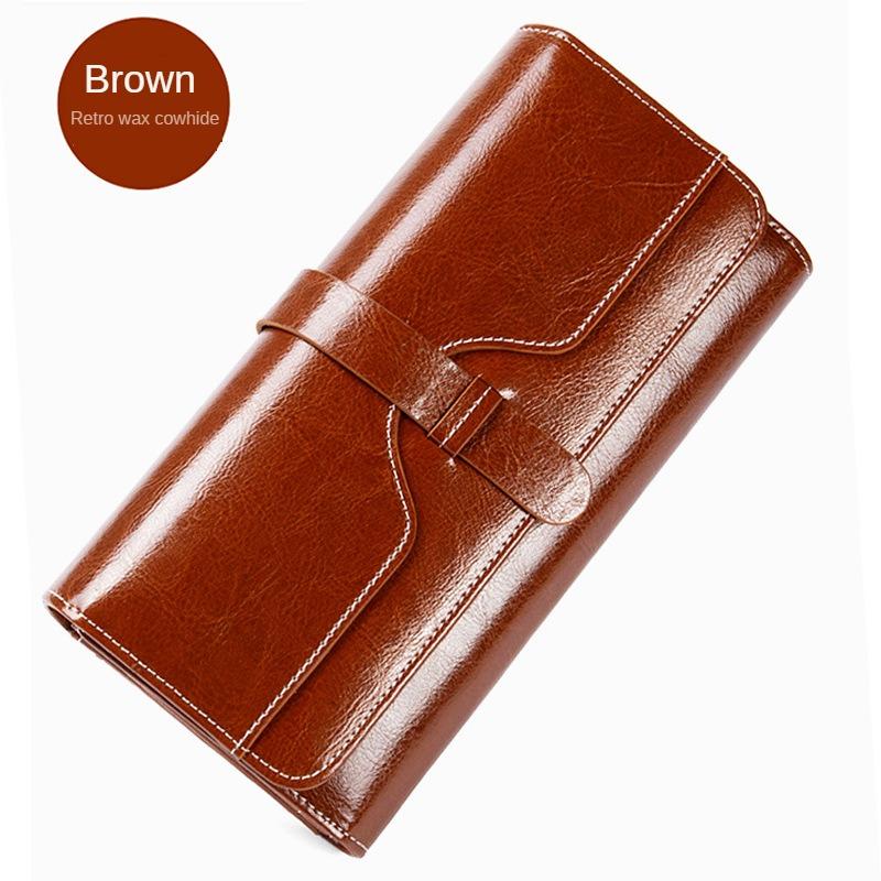 Pure Leather Three Fold Women's Wallet, Long Buckle Leather Bag, Genuine Leather Multi Card Large Capacity Wallet, Women's Wallet, Leather Wallet