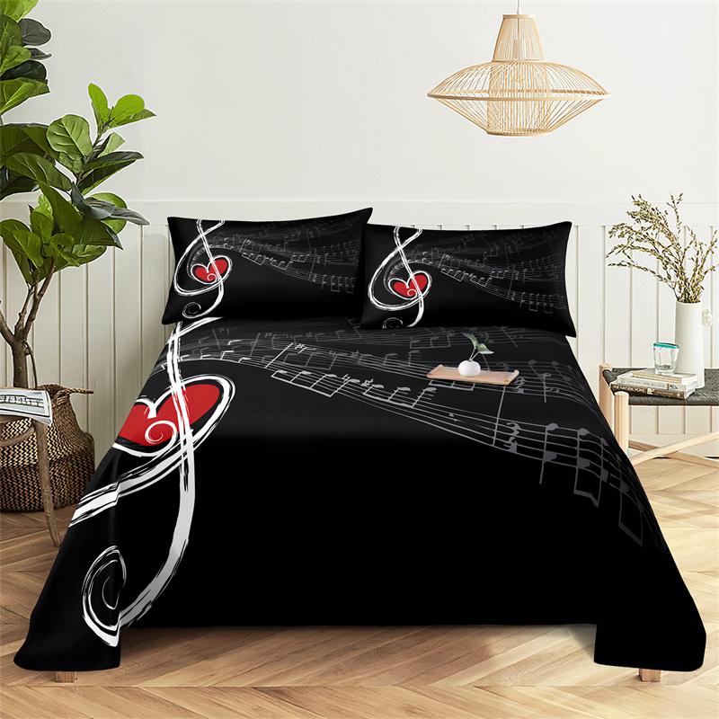 

Bedding Polyester Fabric Sheets Simple Black Printing Flat Sheet with 2 Pillowcase Bed Sheet Bed Sheet Collection King Size Queen Size Size Sleep 150X230cm(2Pcs)&Flat Sheet