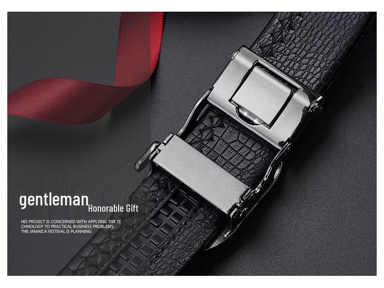 Men's Genuine Leather Belt with Lion Head Automatic Alloy Buckle