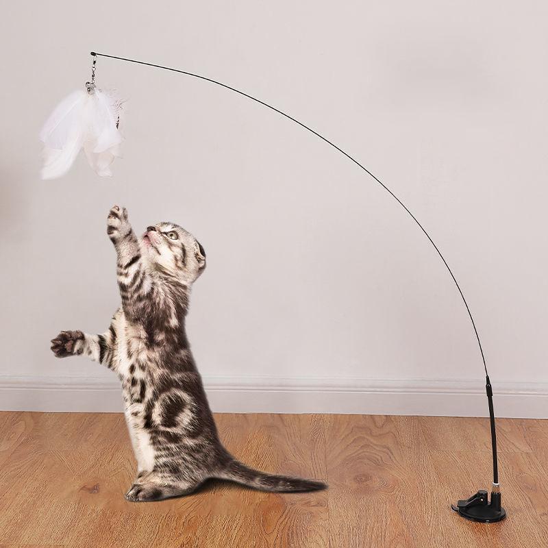 Interactive Cat Toy Handfree Cat Stick Playing Kitten Playing Teaser Wand Toy Suction Cup Bird/Feather Cat Wand Pet Supplies