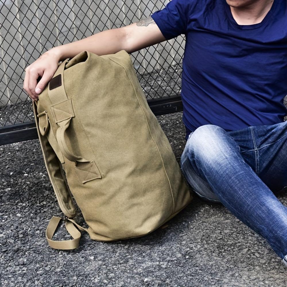 Large Capacity Khaki Canvas Backpack Men's Adjustable Travel Mountaineering Backpack Men's Backpack