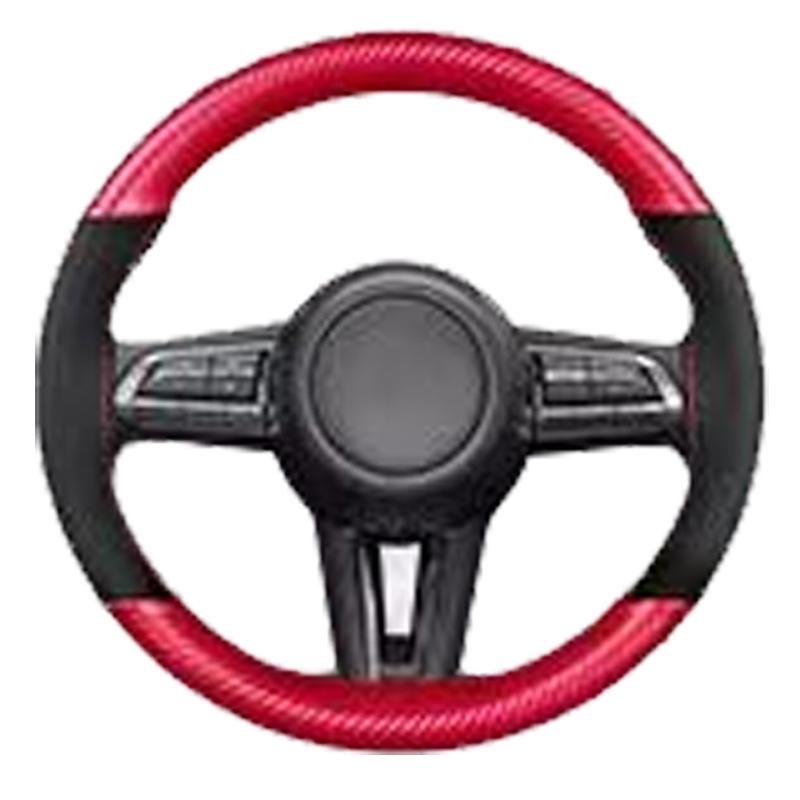 Sports Popular 4-Spoke 38cm Anti-Slip Suede Universal Car Steering Wheel Cover Hand Sewn Needle Thread Protector Fiber Leather
