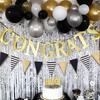 Golden Black Triangle Banner Decorations New Years Pennant Bunting Signs Decoration for Birthday Gatsby Party Nursery Anniversary Graduation Decor