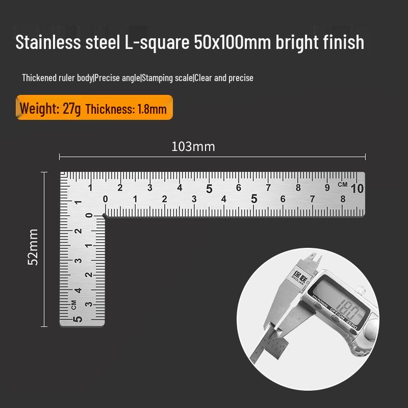 Stainless Steel Thickened L-Shaped Right Angle Ruler (90°, 300/500/600mm) for Woodworking & Decoration