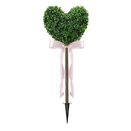 1/2Pcs Artificial Heart Topiary Tree Love Heart Topiary Stake with Rainbow Bow Indoor Outdoor Garden Porch Faux Shrubs Plants Decoration