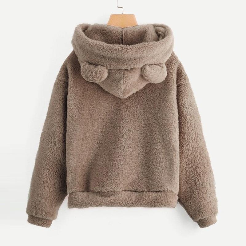 Felpa con cappuccio in pile Scione Teddy da donna Felpa a maniche lunghe Felpa con cappuccio in peluche con orecchie da orso calde