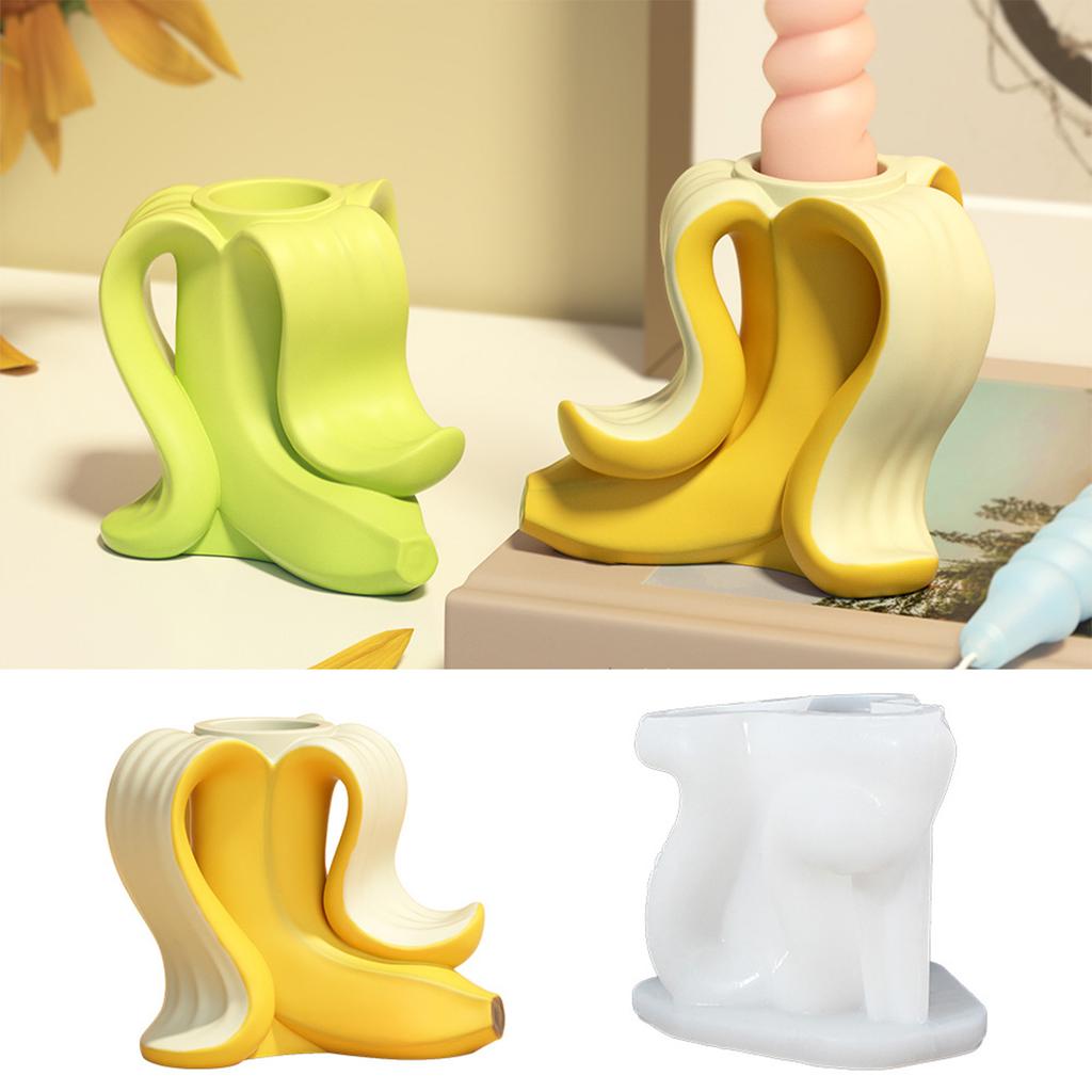 Gypsum Candlestick Silicone Mold Handmade Candle Base Mould Decorative Banana Shape Home Decoration Making Mould