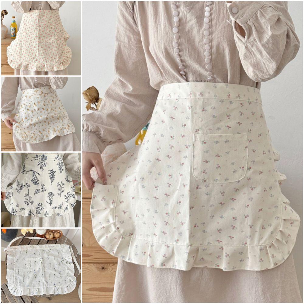 Koreanischer Stil Blumenspitzen-Schürze Blumendruck Schmutzabweisende Schürze Atmungsaktive Arbeits-Schürze Café