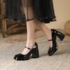 9-Mary Jane Shoes Autumn New Square Head Thick Heel High Heels Retro Mary Jane Shoes