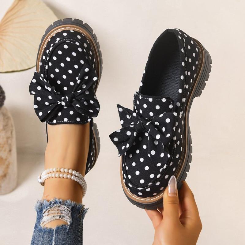 Schleife Polka Dot Damen neuer Stil Retro kleine Lederschuhe Damen Einzelne Schuhe