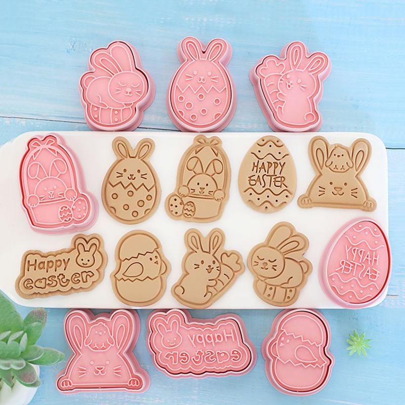 8Pcs DIY Easter Cookie Biscuit Mold Cartoon Bunny Egg Cookie Cutters 3D Rabbit Baking Fondant Mold Stamp Cake Decorating Tools