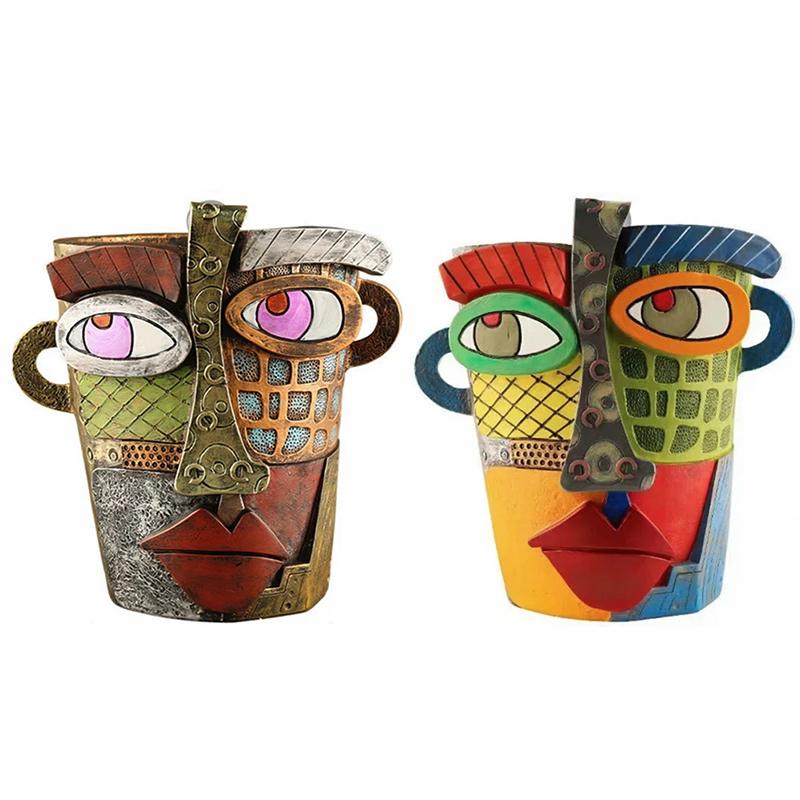 12.5x12x9cm Flower Arrangement Picasso Style Resin Flower Pot Home Decor Abstract Human Face Design Artistic Home Decor Luxury 1PC