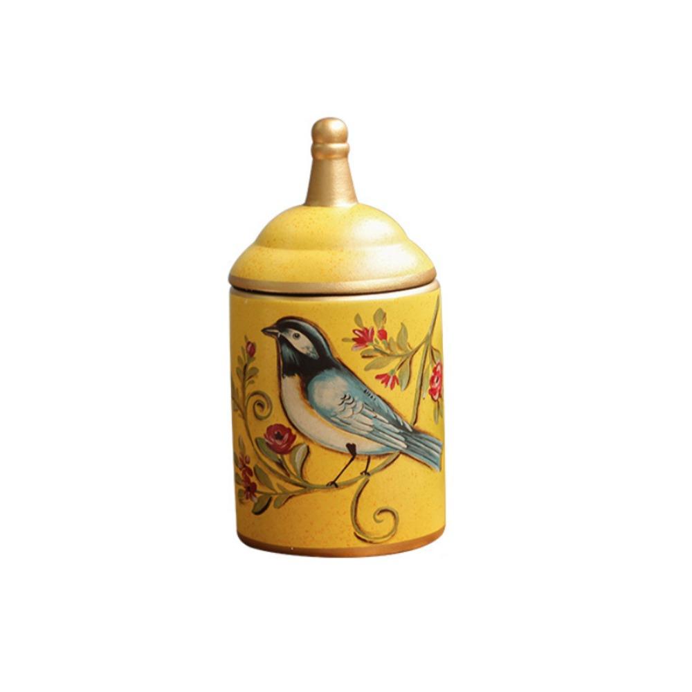 Household Ceramic American Rustic Style Tea Canister Vintage Moisture-proof Tea Can Bird Printing Kitchen Storage Tank Gift