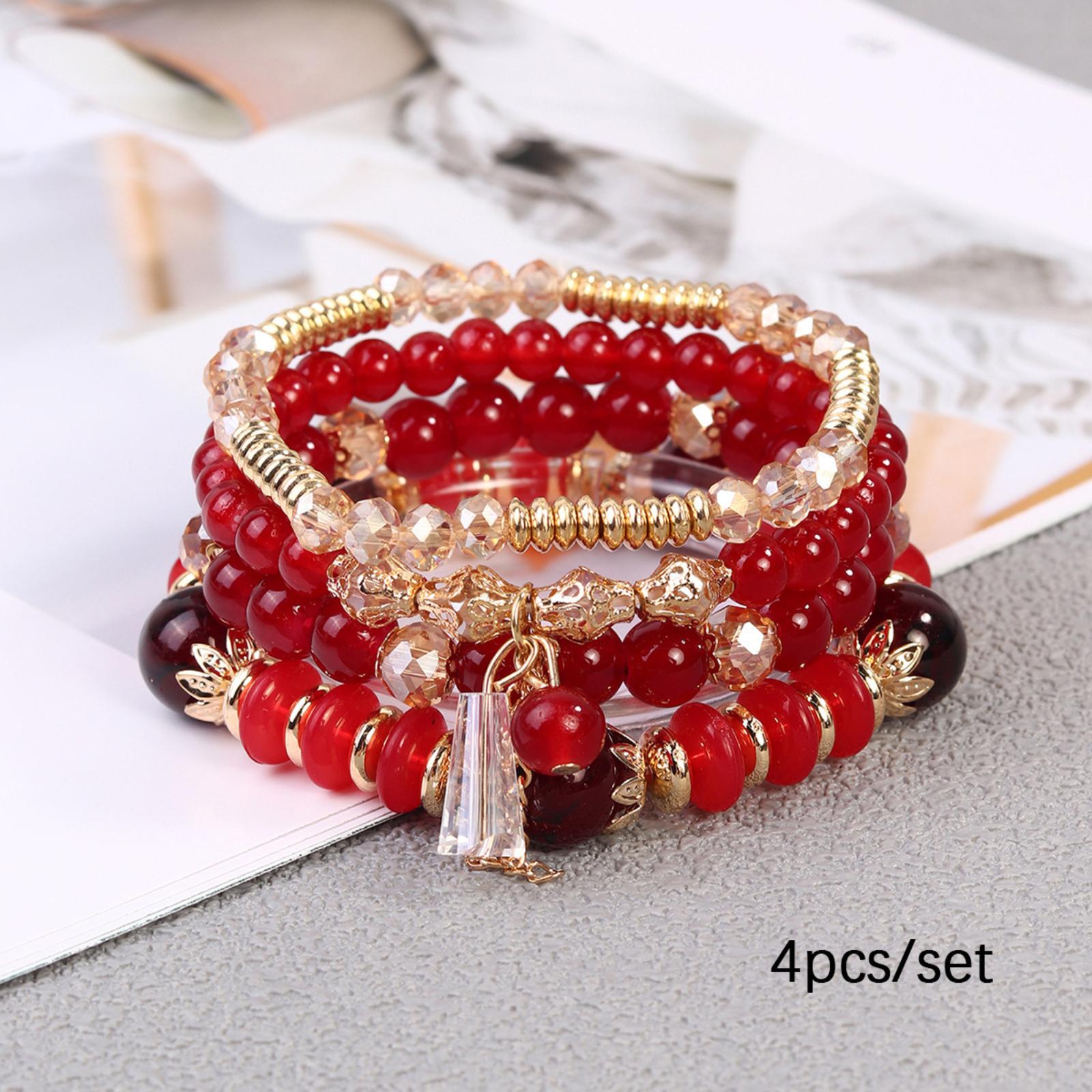 Набор браслетов из нескольких кристаллов, Богемский этнический браслет из бусин One Size