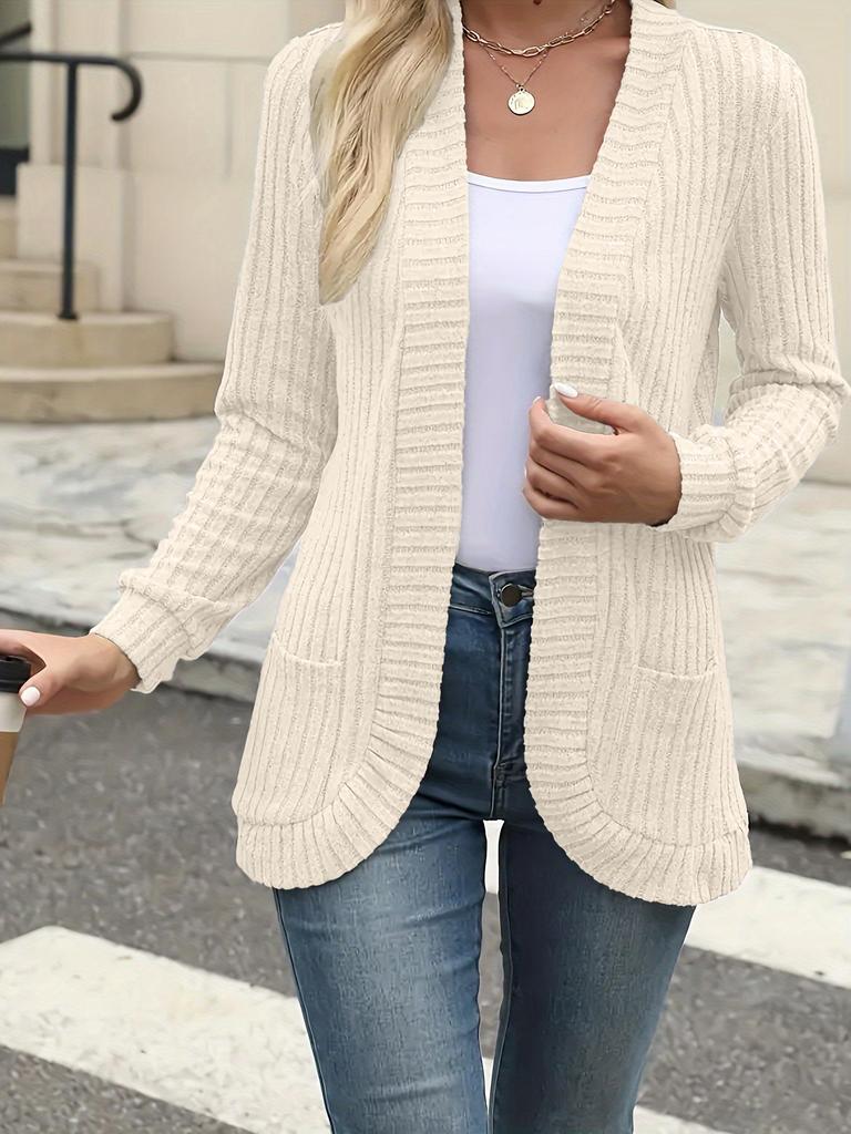 European & American Autumn/Winter Ribbed Brushed Long Sleeve Cardigan