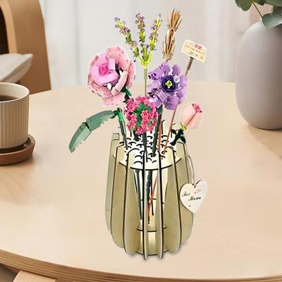 Holz Puzzle Blumenvase mit Stielhalter Heavy Duty DIY Baustein