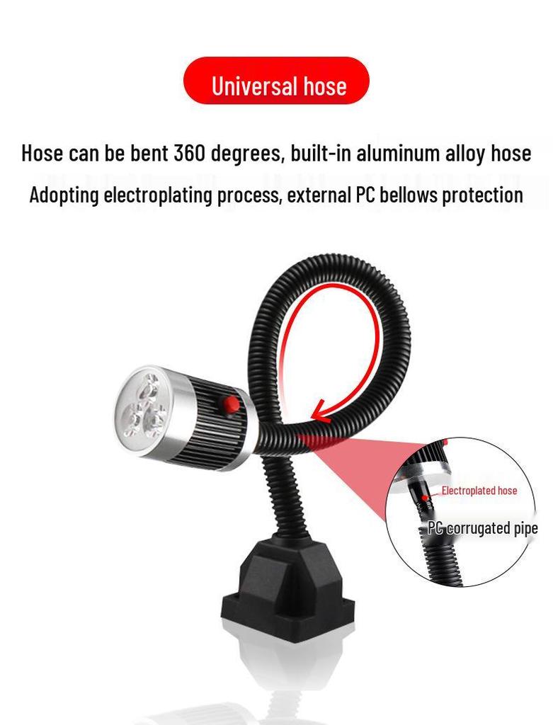 Nine Machine Tool Gooseneck Magnetic Work Light - 3W/6W/9W, 24V/220V, Strong Magnetic Base, Long Arm