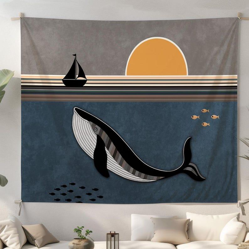 Whale Sunset Ocean tapestry 75x100 чёрный