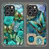 Dark Green Butterfly Pattern Tempered Glass Phone Case for IPhone 16 Pro Max 15 14 13 12 Mini 11 X XS XR 7 8 Plus Floral Covers