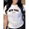 Women's Black Casual T-shirt "New York" Letter Print T-shirt, Short Sleeve Crew Neck Casual Top for Summer & Spring