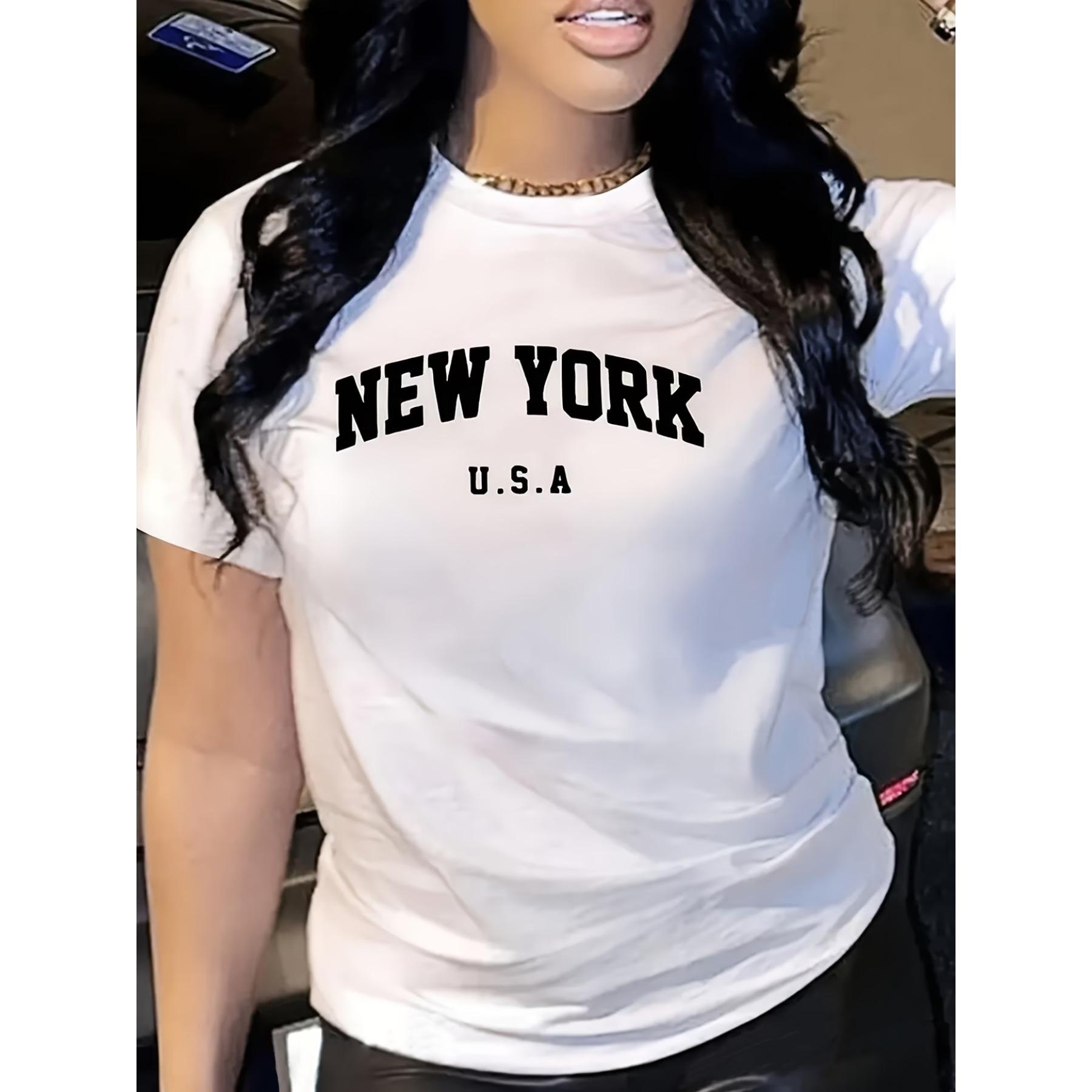 

Женская черная повседневная футболка New York с принтом букв, футболка с коротким рукавом и круглым вырезом, повседневный топ для лета и весны S белый