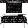 Set di stoviglie per festa di compleanno con fiocco bianco e nero: Include Tovaglia Monouso, Tovaglioli, Bicchieri, Piatti e Decorazioni.