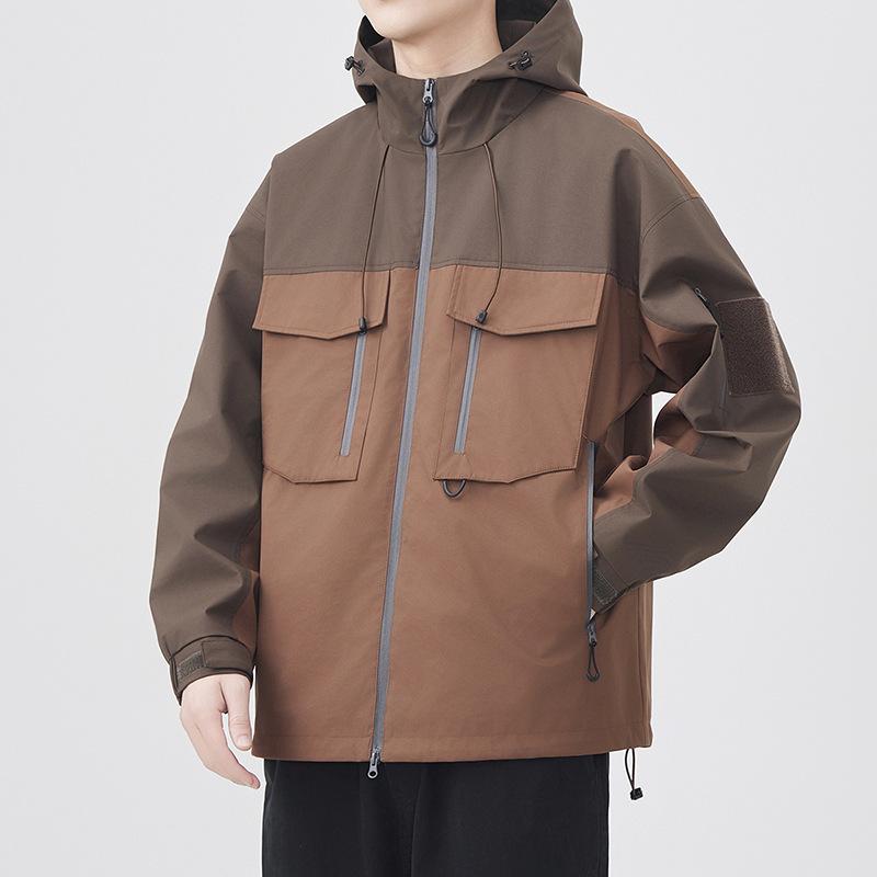 Spring Contrasting Color Mountain Functional Jacket Men's Spring Trendy Waterproof Workwear Hooded Jacket