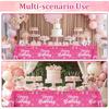 Happy Birthday Tablecloth Decorations 108 x 54 Inch for Women Girls, 2Pcs Disposable Plastic Birthday TableCovers Party Supplies, Hot Pink Waterproof