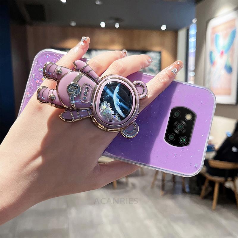 Husa suport pentru astronaut Pocox3 Quicksand pentru Xiaomi Mi Poco X3 Pro Nfc X4pro M3 F3 Husa din silicon cu suport Poko X 3 X3pro Pokox3