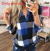 Casual Cotton Blend Plaid Shirt With Printed Vneck For Womens Office Wear