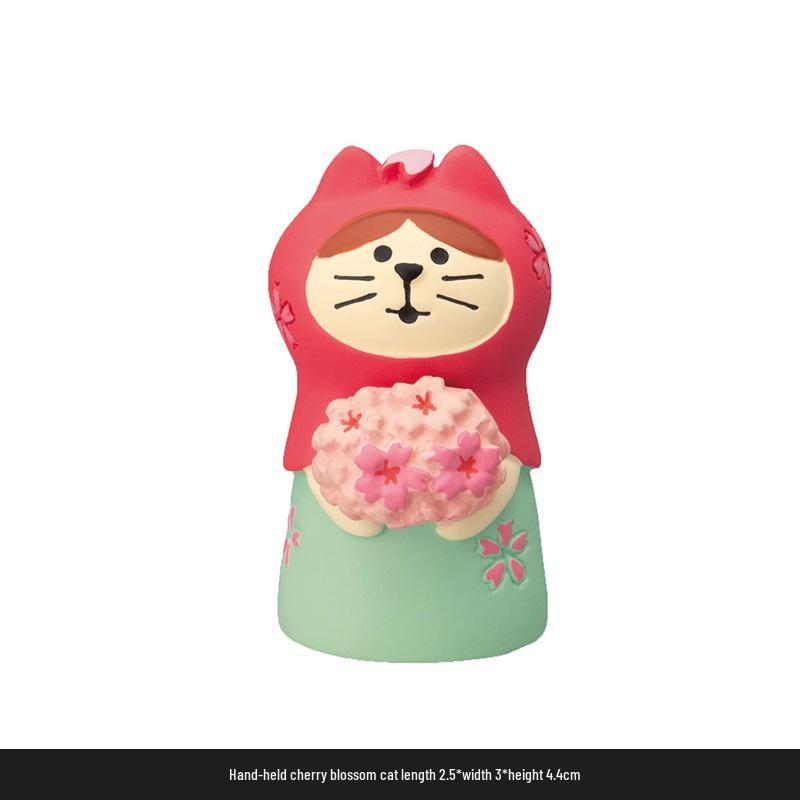 Handmade Japanese Zakka Cat Ornaments: Cute Cherry Blossom Resin Decor for Home