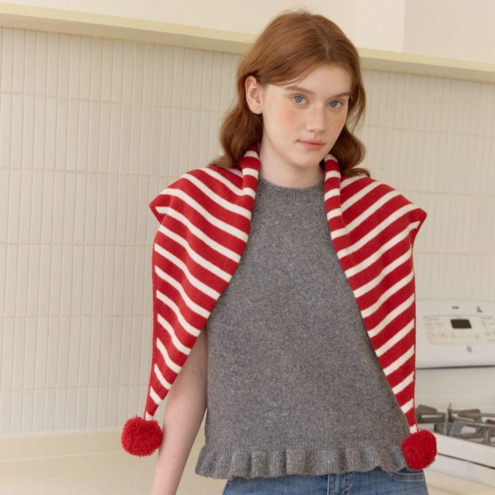 Thicken Triangular Knitted Shawl Long Stripe Scarf Retro Wool Scarf  Autumn Winter