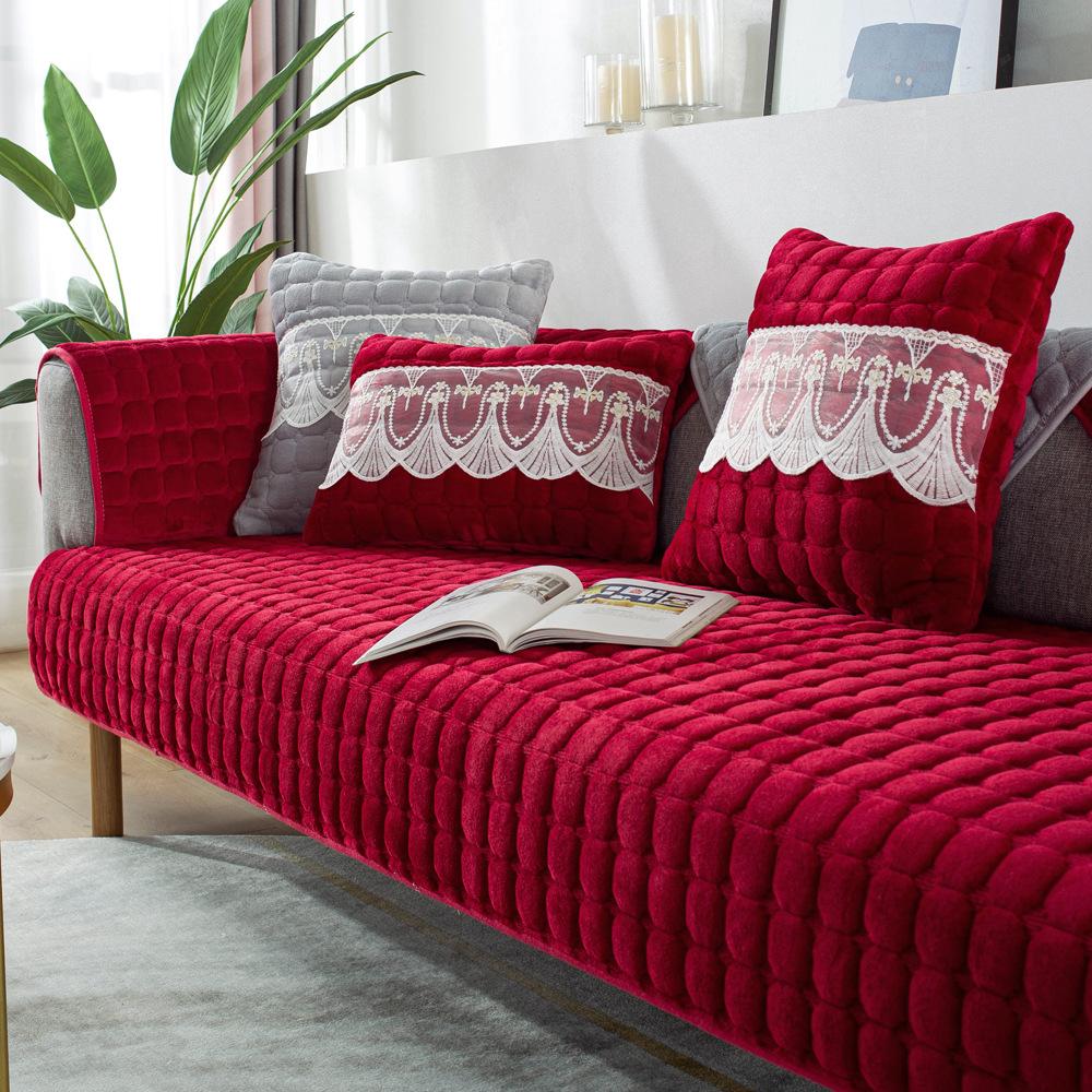 Winter Thickened Flannel Plush Sofa Cushion Winter Antislip Four Seasons Universal Simple Modern Cushion Cover Towel