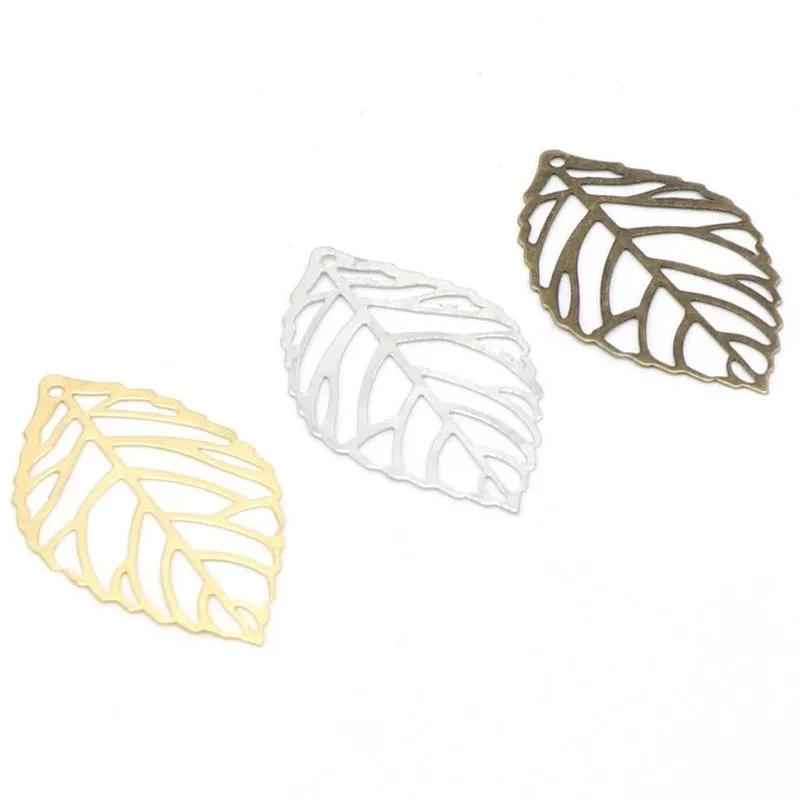 100Pcs/Pack 34x20mm Openwork Leaf Metal Flower Frame Pendant Charm DIY UV Resin Necklace Jewelry Making