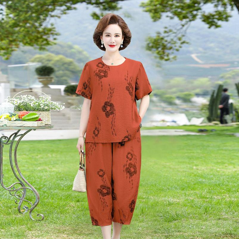 Summer Cotton and Linen Suit, Western Style Mother, Summer Loose Two-piece Suit