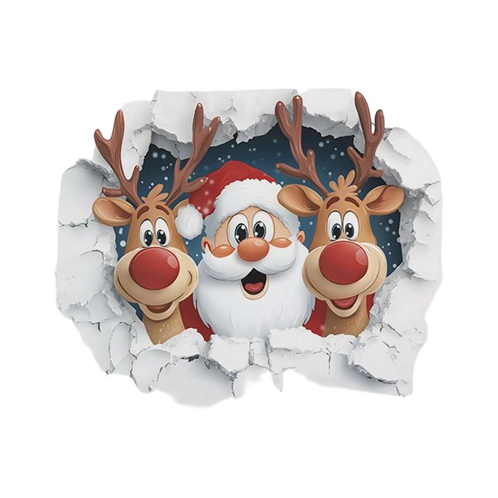 Christmas Creative Wall Sticker Removable 3D Effect Christmas Cartoon Decals Santa Reindeer Living Room Stickers for Dorm Office