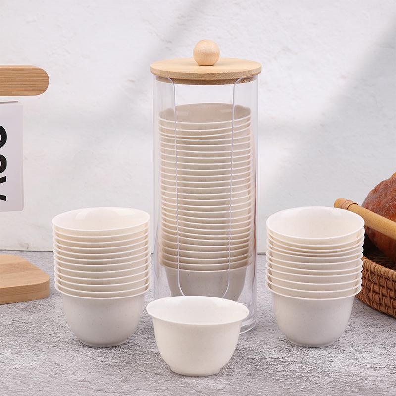 1Pc Transparent Cup Holder Or 50 Disposable Kung Fu Tea Cup Rice Husk Fiber Cup High Temperature Resistant Degradable Test Cups