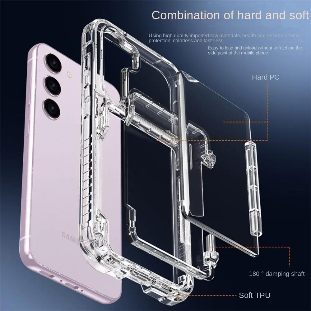 Transparent Flip Phone Case For Samsung Galaxy S24 Ultra S23 Plus + Crystal Clear Card Slot Holder Bracket Shockproof  Cover