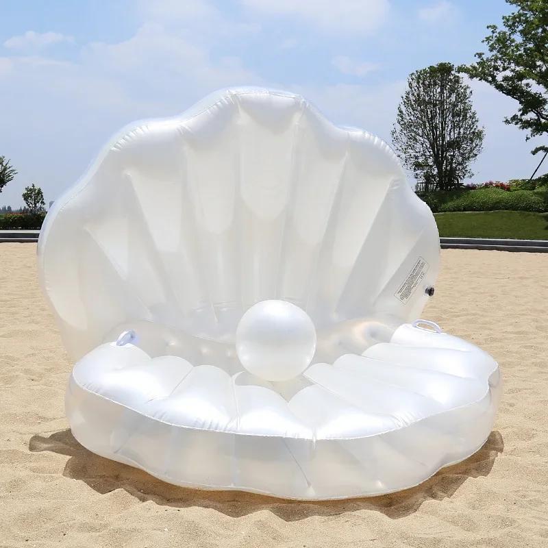 Swimming Pool Float Inflatable Toys Giant Inflatable Toys Seashell with Pearl Ball Chair Bed Outdoor Summer Beach Party Mattress