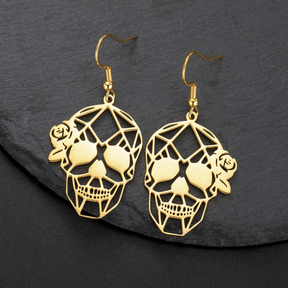 My Shape Gothic Skull Bone Earrings Stainless Steel Dangle Earrings Skeleton Hanging Earrings Cocktail Party Halloween Jewelry