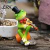 Small Outdoor Garden Decor Micro Landscape Ornament, Mini Frog Violin Playing Statue, Durable Resin Waterproof Sculptures Hand-Painted Figurines, for