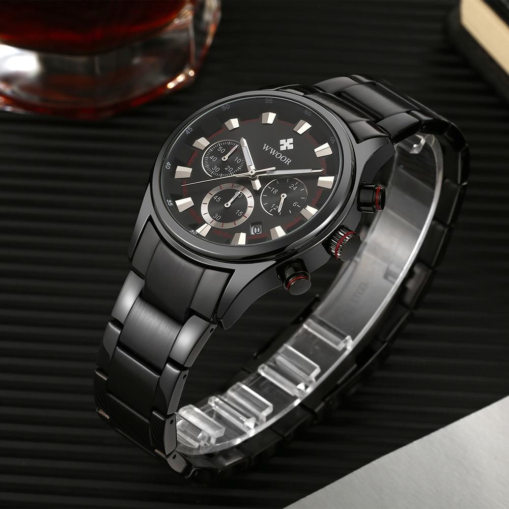 WWOOR Luxury Military Watch for Men Waterproof Luminous Date Chronograph Man Watch Sport Quartz Stainless Steel Men's Watches
