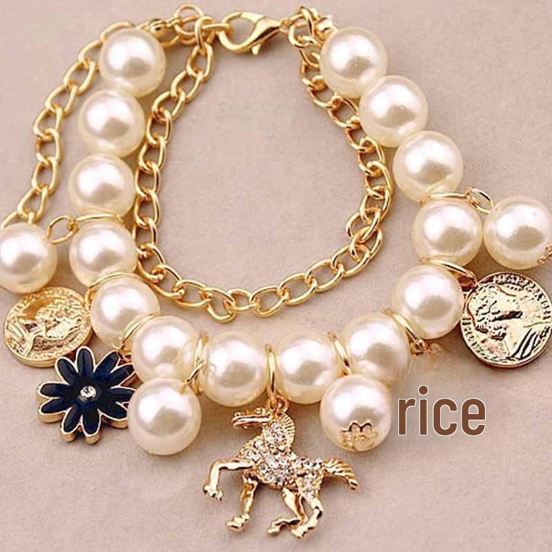 

Diamond Pearl Daisy Flower Pendant Korean Petal Multi-Layer Bracelet