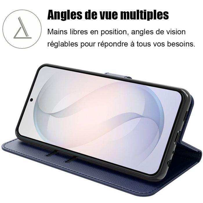 Coque pour Samsung Galaxy S26, Protection Rabat Cuir Synthétique Bleu Marine - 2 Verres Trempés