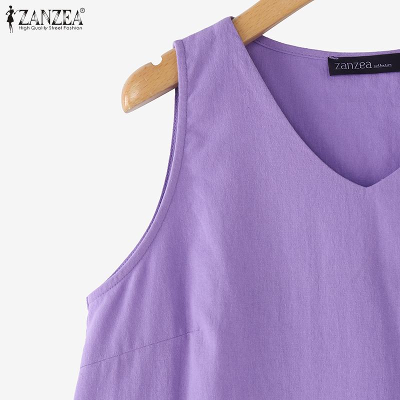 ZANZEA Women Casual V-Neck Summer Sleeveless Cotton Tank Tops