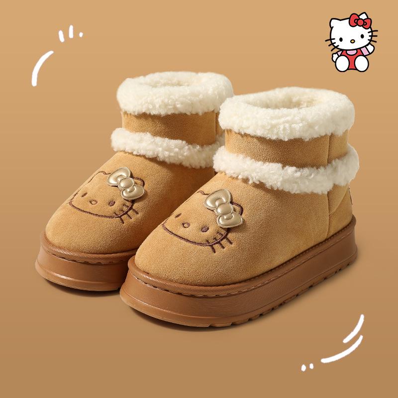 Genuine Sanrio Cartoon Furry Slippers - Women's Non-Slip Warm Winter Indoor Slippers with Plush Cotton and Velvet