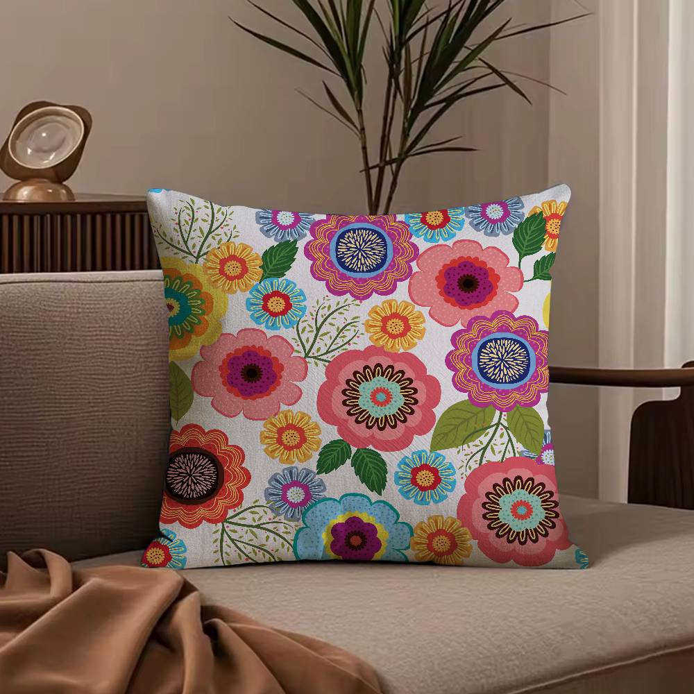 Colorful Flowers Pillow Case Anti-dustmite Pillowcase Invisible Zipper Silky Short Plush Sofa Cushion Cover
