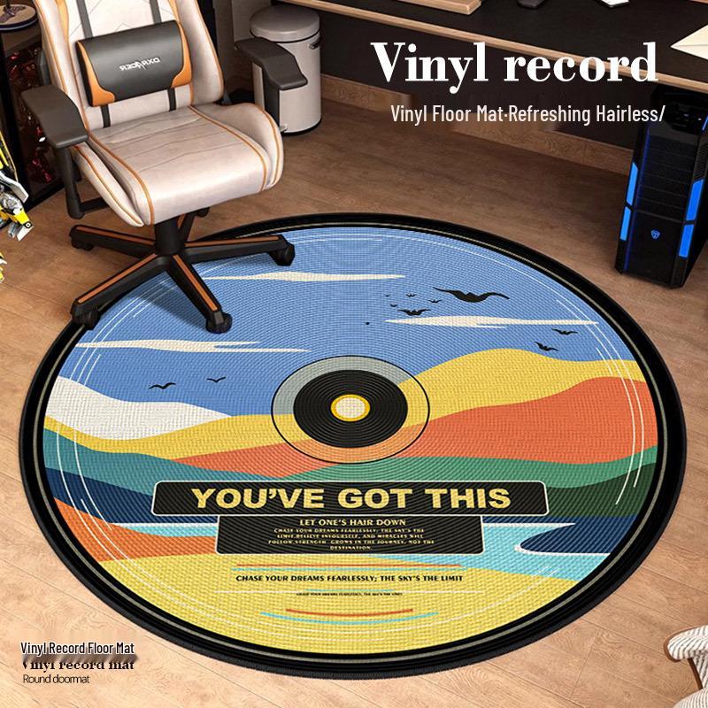 Vinyl Record Round Floor Mat for Computer Chair - Non-Slip, Dirt-Resistant Living Room and Coffee Table Rug.